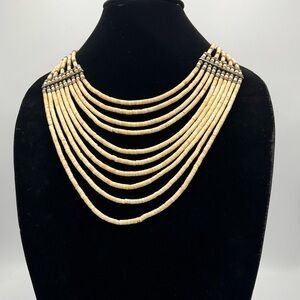 Vintage Multi-Strand Bone Beaded Bohemian Bib Necklace